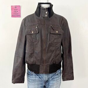 yessica brown leather bomber jacket